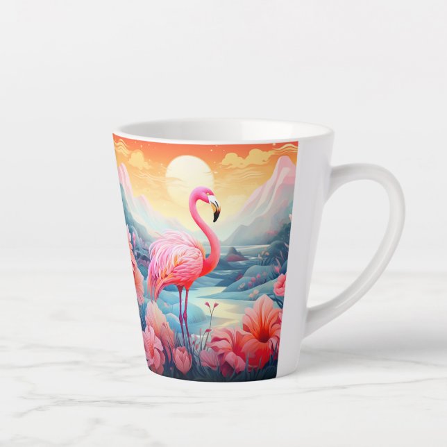 Tasse Latte Flamant rose tropical avec fleurs-76280 (Droite)