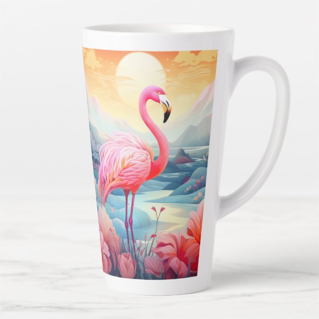 Tasse Latte Flamant Tropical avec Fleurs (Droite)