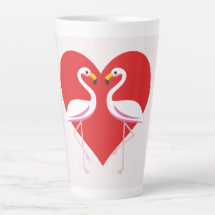 Tasse Latte Flamants roses blancs mignons rose avec coeur roug