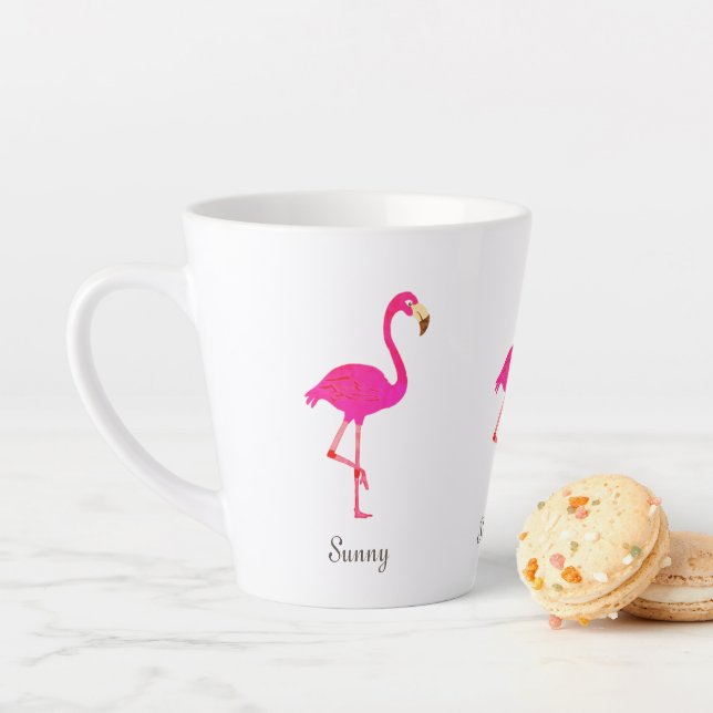 Tasse Latte Flamants roses mignons et calligraphie (En situation)