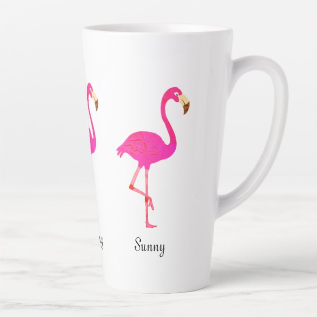 Tasse Latte Flamants roses mignons et calligraphie (Droite)