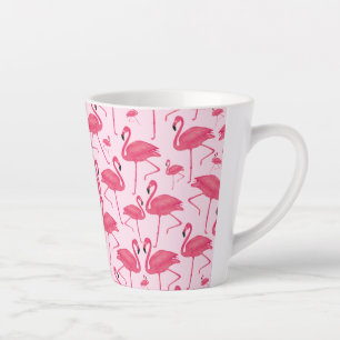 Tasse Latte Flamants roses Sur Arrière - plan Rose Clair