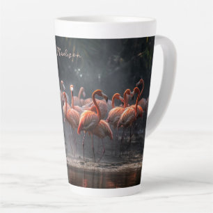 Tasse Latte Flamants roses tropicaux nom personnalisé