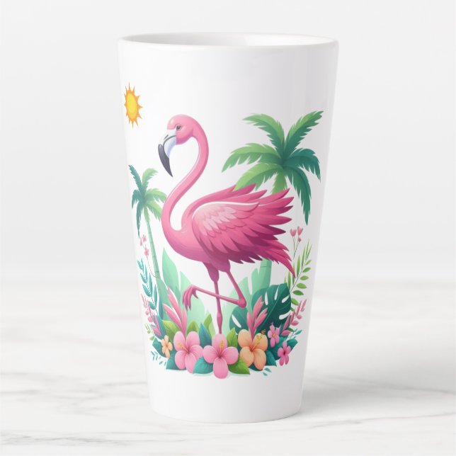 Tasse Latte Flamingo rose tropicale/Floride (Devant)