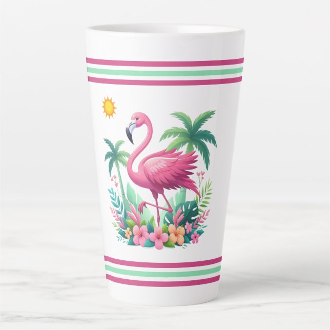 Tasse Latte Flamingo rose tropicale/Floride (Devant)
