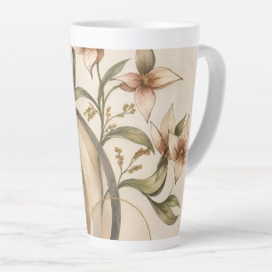 Tasse Latte Fleur abstrait terreuse et lignes de calligraphie 