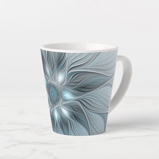 Tasse Latte Fleur abstraite joyeuse bleu gris floral fractal (Angle droit)