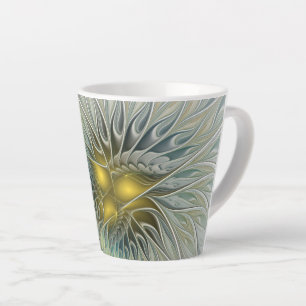 Tasse Latte Fleur argentée dorée Fantastique Art fractal abstr