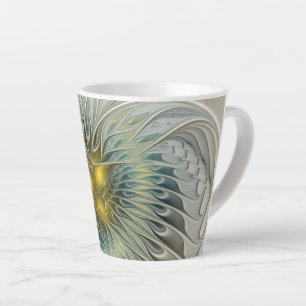 Tasse Latte Fleur argentée dorée Fantastique Art fractal abstr