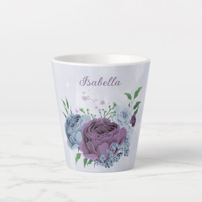 Tasse Latte Fleur bleu poussiéreux violet  (Devant)