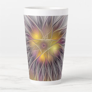 Tasse Latte Fleur colorée lumineuse, fractale moderne abstrait