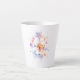 Tasse Latte Fleur de aquarelle pastel avec accents dorés Art