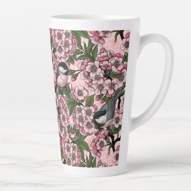 Tasse Latte Fleur de cerisiers et poulets roses (Droite)