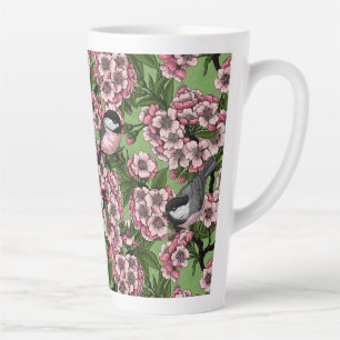 Tasse Latte Fleur de cerisiers et poulets verts