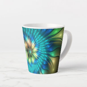 Tasse Latte Fleur de fantaisie lumineuse, fractale abstraite c