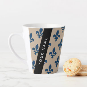 Tasse Latte Fleur de Lis, Bleu Marine sur Beige, Royal, Votre