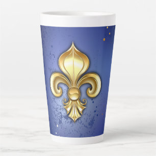 Tasse Latte Fleur de lis dorée sur fond bleu