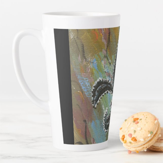 Tasse Latte Fleur de lis vert (En situation)