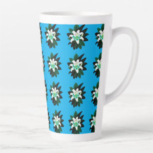 Tasse Latte Fleur de lys blanche avec feuilles vert foncé