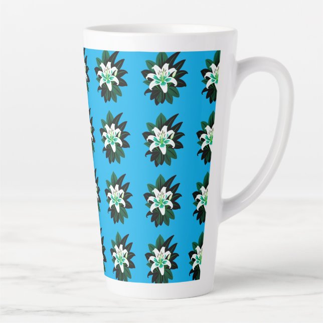 Tasse Latte Fleur de lys blanche avec feuilles vert foncé (Droite)