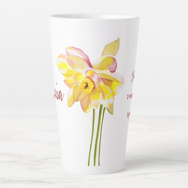 Tasse Latte Fleur de naissance de mars Aquarelle Daffodique (Devant)