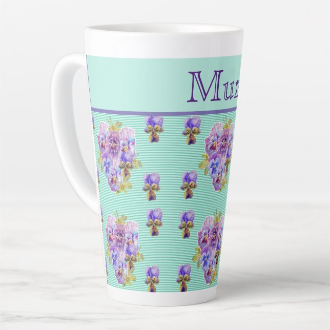 Tasse Latte Fleur de Pansy Aqua Frappe Fleur de Fleurs Fleurs  (Angle gauche)