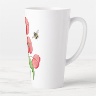 Tasse Latte Fleur de pavot et bourdons délicieuses