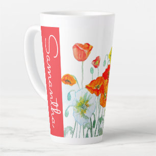 Tasse Latte Fleur de pavot orange rouge nom de femme aquarelle