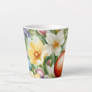 Tasse Latte Fleur de pomme gracieuse, tulipes et oeufs de Pâqu