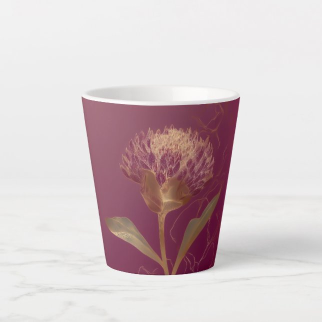 Tasse Latte Fleur de Protéa dorée Bourgogne Dessin botanique (Devant)