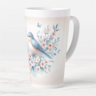 Tasse Latte Fleur de Rouge-gorge Aquarelle Sérénité