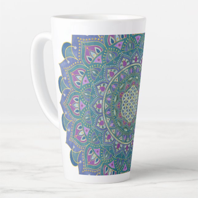 Tasse Latte Fleur De Vie - Mandala India Style 1 (Angle gauche)