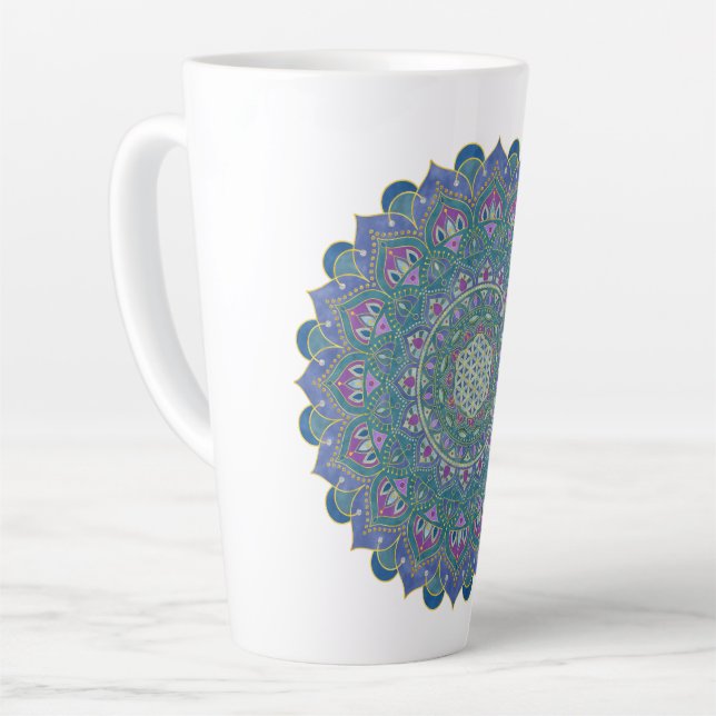 Tasse Latte Fleur De Vie - Mandala India Style 1 (Angle gauche)