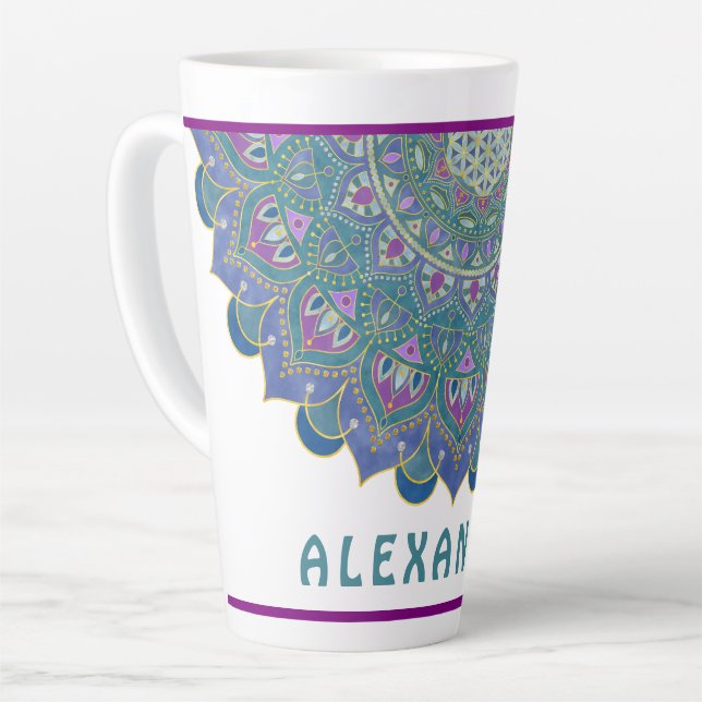 Tasse Latte Fleur De Vie - Mandala India Style 1 (Angle gauche)