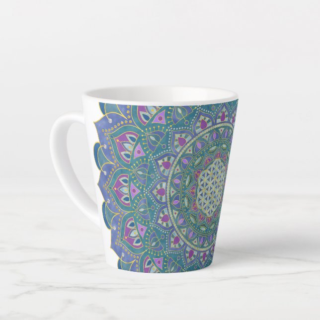 Tasse Latte Fleur De Vie - Mandala India Style 1 (Angle gauche)
