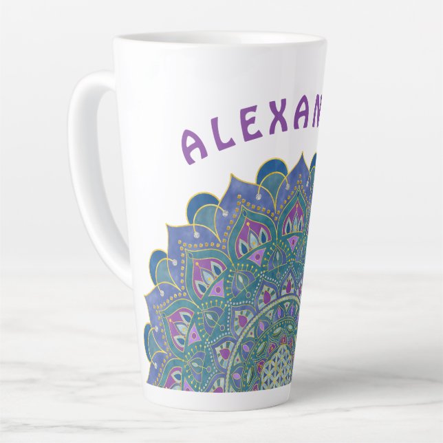Tasse Latte Fleur de Vie - Mandala Style Inde 1 (Angle gauche)