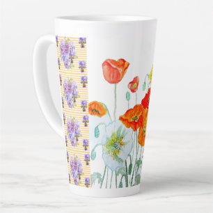 Tasse Latte Fleur d'eau de coquelicot orange rouge Peinture de