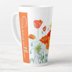 Tasse Latte Fleur d'eau de pavot orange rouge Peinture de femm