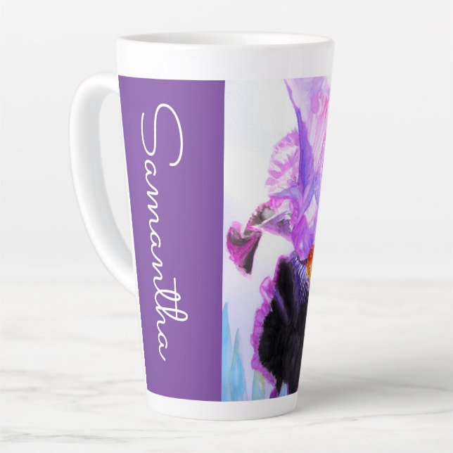 Tasse Latte Fleur d'Iris Violet Aquarelle Femme Irises  (Angle gauche)