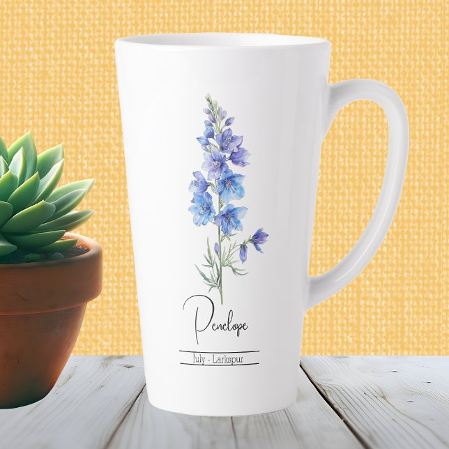 Tasse Latte Fleur du mois de naissance Juillet Larkspur (Créateur téléchargé)