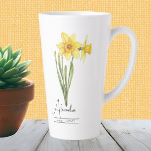 Tasse Latte Fleur du mois de naissance mars Daffodique latte M