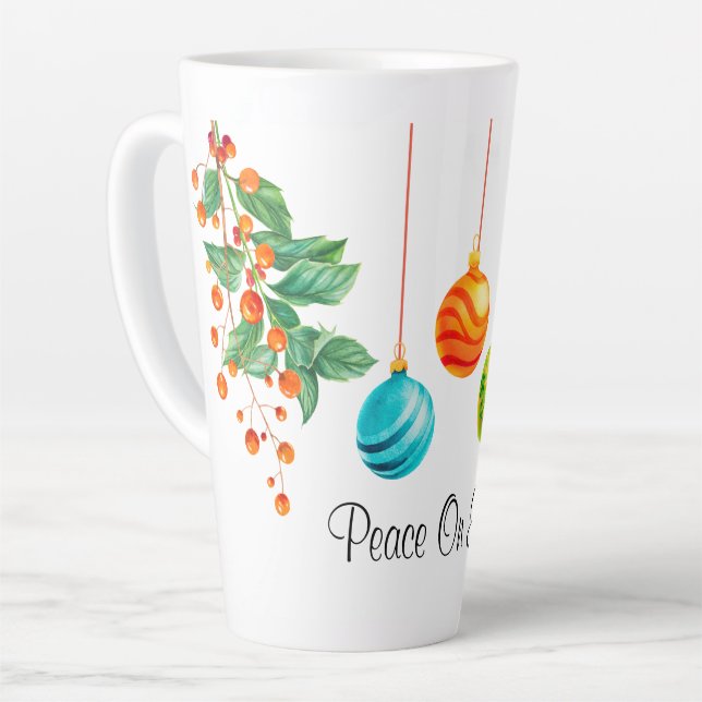 Tasse Latte Fleur Et Ornements De Noël (Angle gauche)