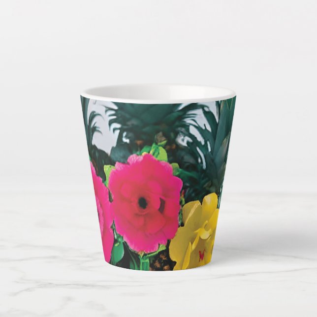 Tasse Latte Fleur exotique avec accent de véritable ananas (Devant)