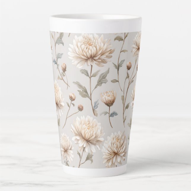 Tasse Latte Fleur floral crème marron cacao (Devant)
