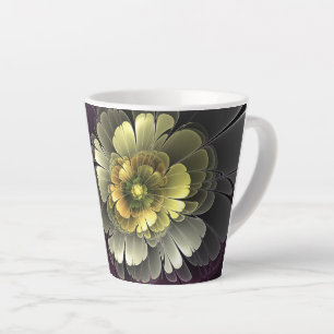 Tasse Latte Fleur fractale grise et pourpre moderne abstraite