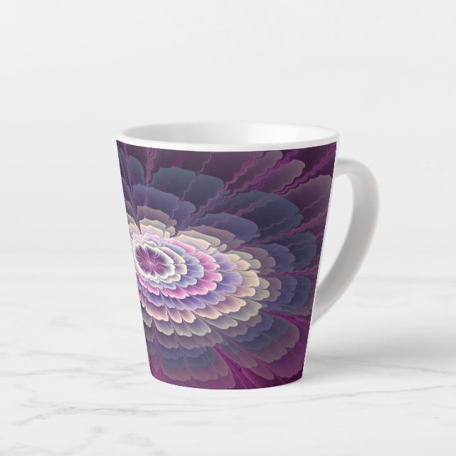 Tasse Latte Fleur frappante abstraite fractale couleur rose (Angle droit)