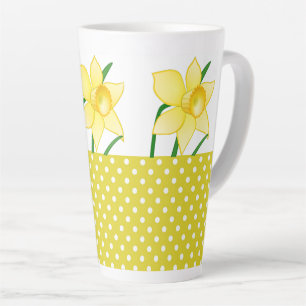 Tasse Latte Fleur jonquille de printemps avec Pois-Polka Jaune