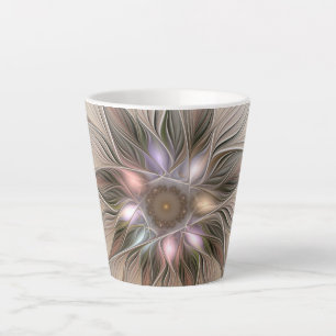 Tasse Latte Fleur joyeuse Abstrait Beige Brun Floral Fractale