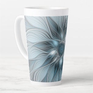 Tasse Latte Fleur Joyeuse Abstrait gris bleu floral Fractal