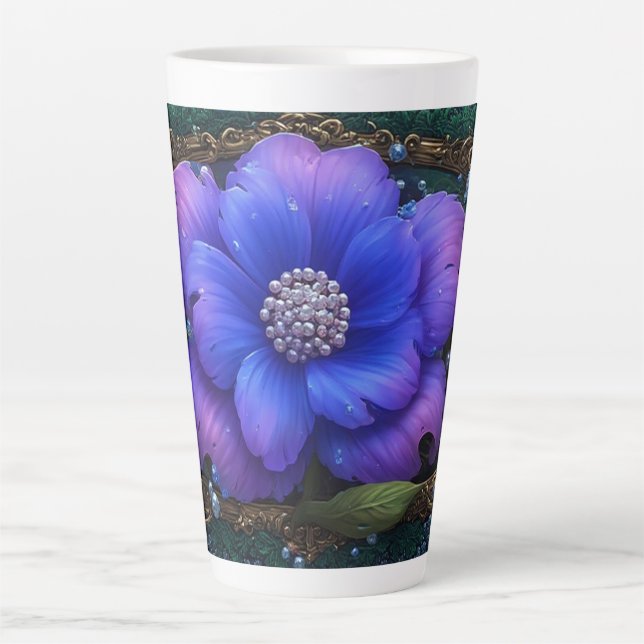Tasse Latte Fleur Luxueuse Avec Cadre Orné (Devant)